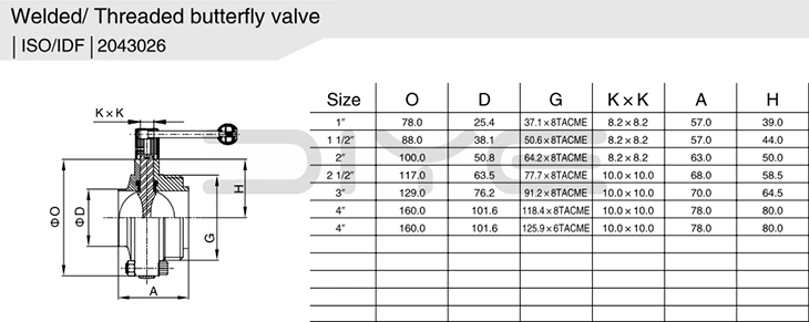 Sanitary Weld Threaded Butterfly Valve